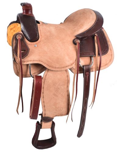 Roper Style Saddle Western Roping Roughout-Light +Dark Oil-1