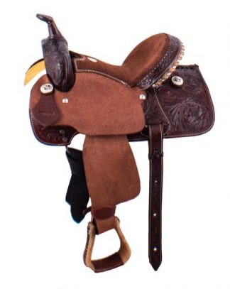 Youth Barrel Style Saddle -Dark with Roughout