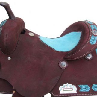 Barrel Style Saddle with turquoise leather laced arrow trim-1