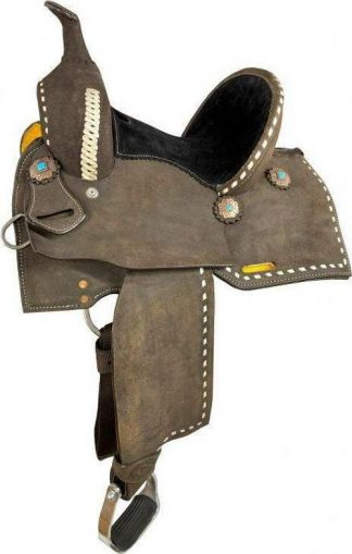 10" Barrel style saddle with White buckstitch accents