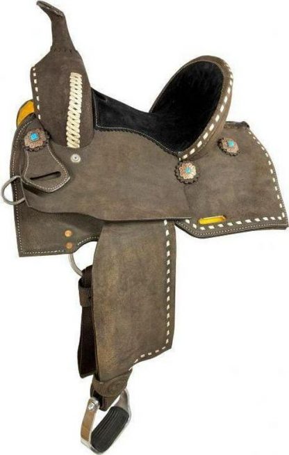 10" Barrel style saddle with White buckstitch accents