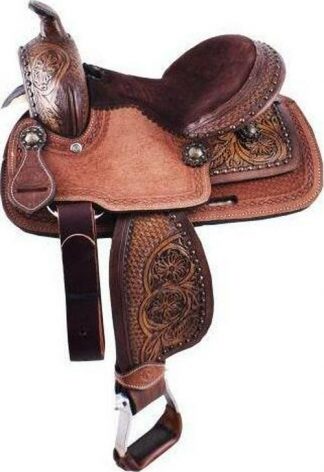 10"  Pony Saddle With Floral And Basketweave Tooled Pommel, Cantle, And Skirt