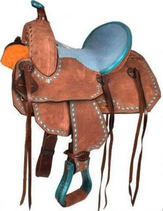 10  Youth Barrel Style Saddle With Turquoise Seat