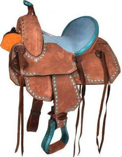10  Youth Barrel Style Saddle With Turquoise Seat