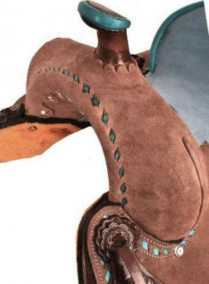 10  Youth Barrel Style Saddle With Turquoise Seat - Image 3