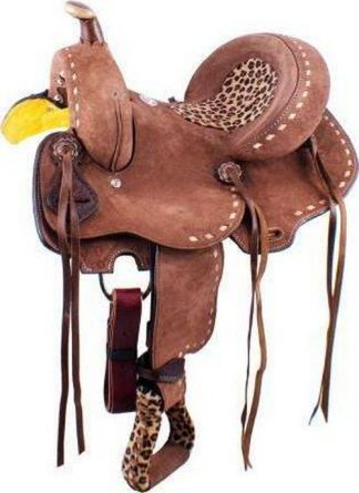 10" Youth Hard Seat Barrel style saddle with Cheetah Seat