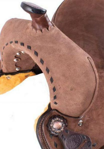 10" Youth Hard Seat Barrel Style Saddle With Extra Deep Seat And Buckstitch Trim - Image 2