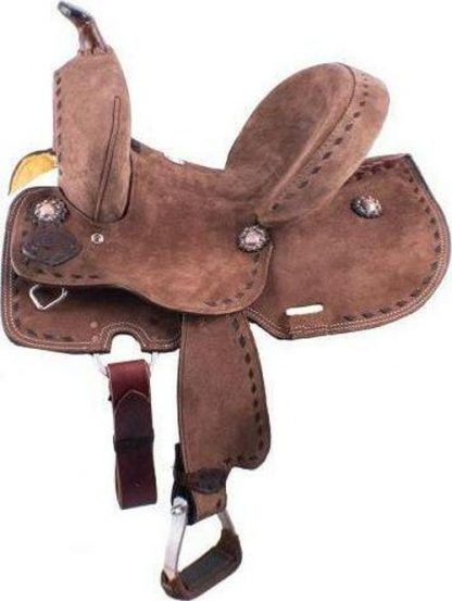 10" Youth Hard Seat Barrel Style Saddle With Extra Deep Seat And Buckstitch Trim