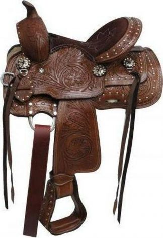 10" Youth saddle with floral tooling and silver studs