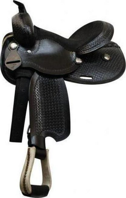12  Economy Western Saddle With Basket Weave Tooling And Silver Conchos
