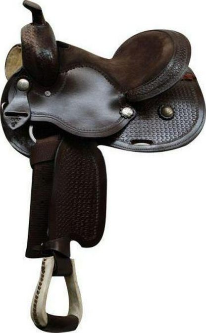 12  Economy Western Saddle With Basket Weave Tooling And Silver Conchos - Image 2
