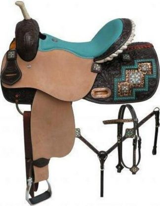 14" , 15" , 16"  Bejeweled Metallic Leopard Print Barrel Style Saddle Set