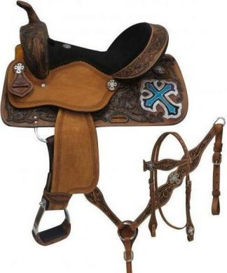 "14 , "15 , "16  Barrel Style Saddle Set With Metallic Cross