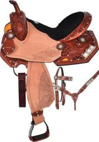14", 15" Barrel Saddle Set with floral tooling