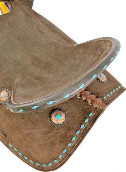 14", 15" Barrel style saddle with Teal buckstitch accents - Image 2