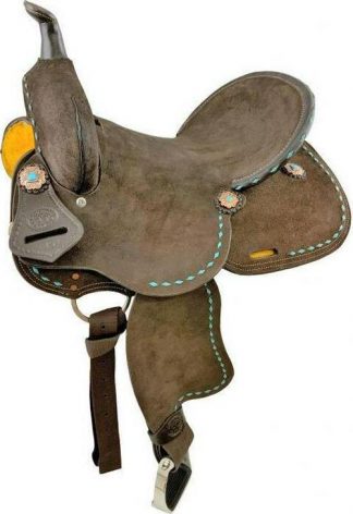 14", 15" Barrel style saddle with Teal buckstitch accents
