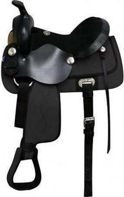 14  Black Nylon Cordura Saddle With Suede Leather Seat And Leather Jockeys