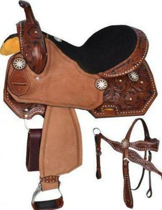 15 , 16  Barrel Style Saddle Set With Floral Tooling