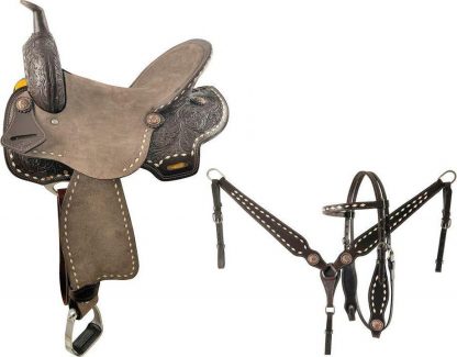 15 , 16  Barrel Style Saddle Set With Floral Tooled Skirts