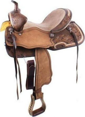 15" Basketweave and Floral Tooled Barrel Style Saddle
