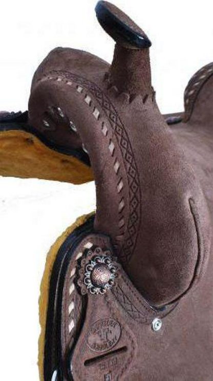 15  Chocolate Brown Roughout Barrel Style Saddle - Image 3
