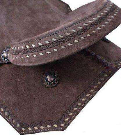 15  Chocolate Brown Roughout Barrel Style Saddle - Image 2