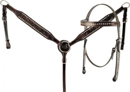 15" Economy Barrel Saddle Set with floral tooling and white buckstitch accents. Comes complete with matching Headstall & Breast Collar Set - Image 4
