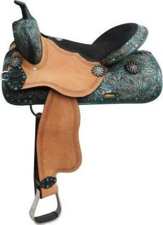 16  Barrel Style Saddle With Spur Rowel Conchos