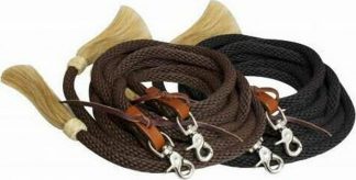 8ft Round Braided Nylon Split Reins With Horse Hair Ends.