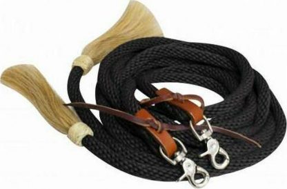 8ft Round Braided Nylon Split Reins With Horse Hair Ends. - Image 2