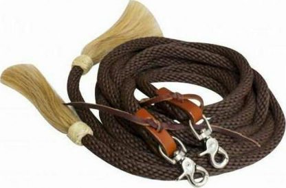8ft Round Braided Nylon Split Reins With Horse Hair Ends. - Image 3