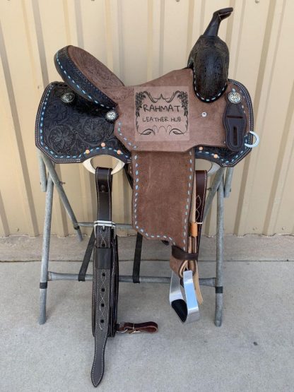 Adult, Youth And Pony Handmade Western Leather Barrel Racing, Pleasure Trail Horse Saddle And Tack Size(10  To 18  Inch)
