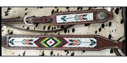 Argentina Leather Beaded Southwest Arrow Design 3 Piece Headstall And Breastcollar Set. - Image 4