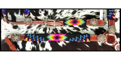 Beaded Bright Color Southwest 4 Piece Headstall And Breast Collar Set. - Image 3