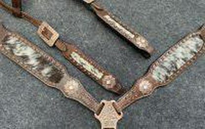 Black And White Hair On Cowhide Inlay Single Ear Headstall And Breast Collar Set. - Image 2