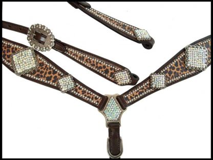 Cheetah Print One Ear Headstall And Breast Collar Set With Rhinestone Accents And Large Crystal Conchos. - Image 3