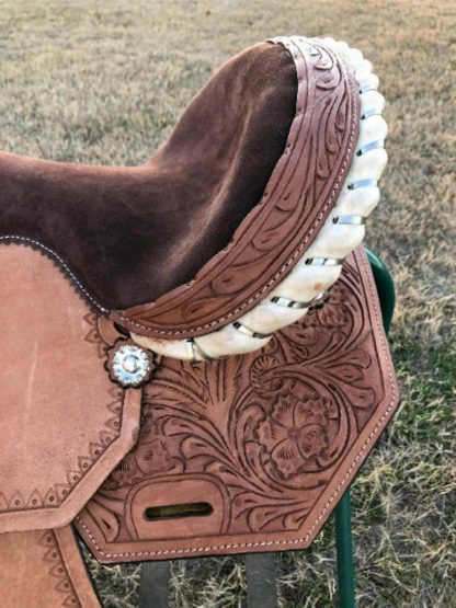 Deep Seat Western Barrel Racing Horse Show Saddle Cross Tooled Tack Set | Riding Pleasure Racing Show Leather Horse Saddle SEAT 10'' To 20'' - Image 4