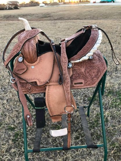 Deep Seat Western Barrel Racing Horse Show Saddle Cross Tooled Tack Set | Riding Pleasure Racing Show Leather Horse Saddle SEAT 10'' To 20''