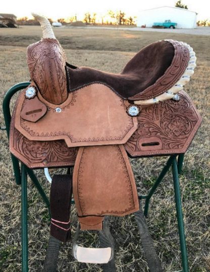Deep Seat Western Barrel Racing Horse Show Saddle Cross Tooled Tack Set | Riding Pleasure Racing Show Leather Horse Saddle SEAT 10'' To 20'' - Image 3