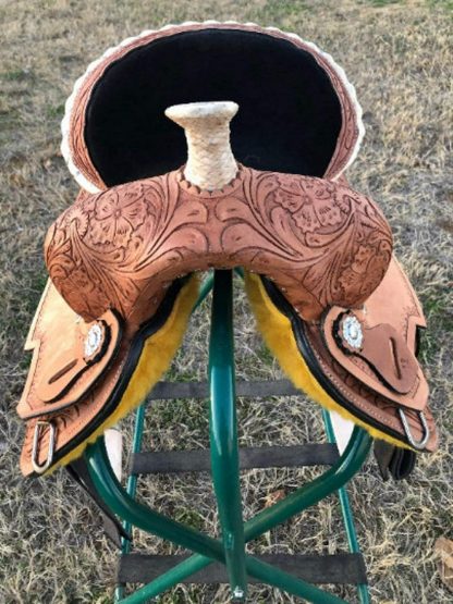 Deep Seat Western Barrel Racing Horse Show Saddle Cross Tooled Tack Set | Riding Pleasure Racing Show Leather Horse Saddle SEAT 10'' To 20'' - Image 2