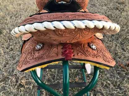 Deep Seat Western Barrel Racing Horse Show Saddle Cross Tooled Tack Set | Riding Pleasure Racing Show Leather Horse Saddle SEAT 10'' To 20'' - Image 5
