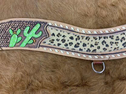Hand Painted Cactus Tripping Collar With Hair On Cheetah Inlay - Image 2