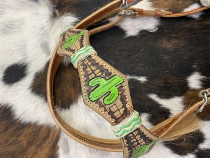 Hand Painted Cactus Bosal With Cotton Mecate Reins - Image 2