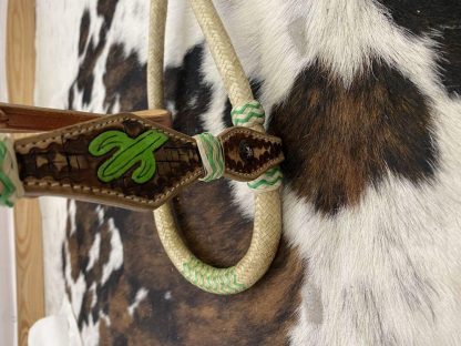 Hand Painted Cactus Bosal With Cotton Mecate Reins - Image 3