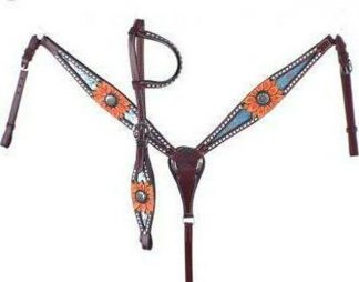 Hand painted sunflower One ear bridle and breast collar set with silver filigree design conchos.