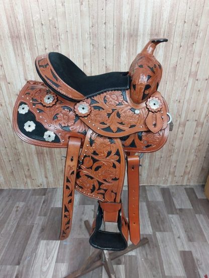 Kids Pony Saddle Sale 20% Off 10  Inch Western Set Tan + Black Hand Painted + Matching Headstall, Breastcollar, Reins