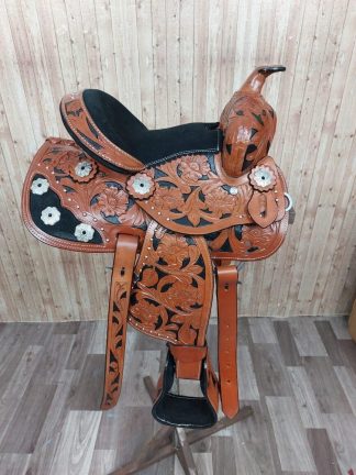 Kids Pony Saddle Sale 20% Off 12  Inch Western Set Tan + Black Hand Painted + Matching Headstall, Breastcollar, Reins