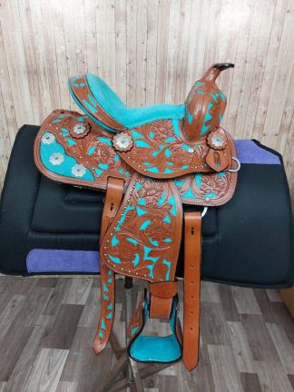 Kids Pony Saddle Sale 20% Off 10  Inch Western Set Turquoise Hand Painted + Matching Headstall, Breastcollar, Reins