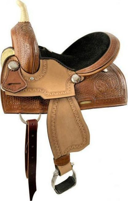 Kids Saddle Sale 20% Off 13  Youth Hi-Back Barrel Saddle Set With Black Suede Seat - Image 4