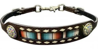 Leather Serape Print Wither Strap With White Buckstitch Trim